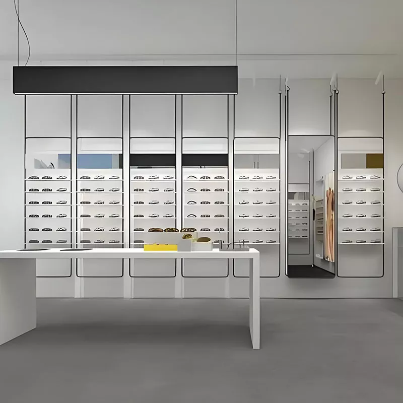 Glazen wandgemonteerd optisch display